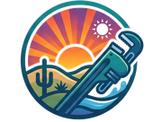 Tempe Plumbing Guys desert sunset and pipe-wrench emblem, linking home from the home page